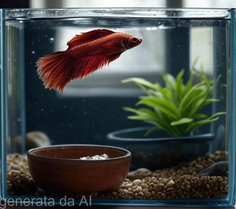 Un pesce rosso in una piccola boccia che, però, sembra un acquario