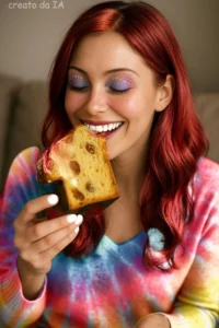 ragazza sorridente che assaggia una fetta di colomba